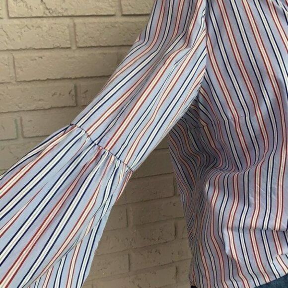 Tommy Hilfiger Women Bell Sleeve Lace-Up Striped Blouse Size L - Picture 8 of 11
